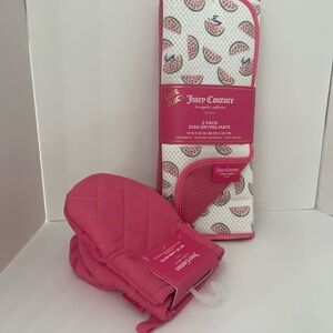 Juicy Couture Pink Watermelon Kitchen Oven Mitts & 2 Dish Drying Mats